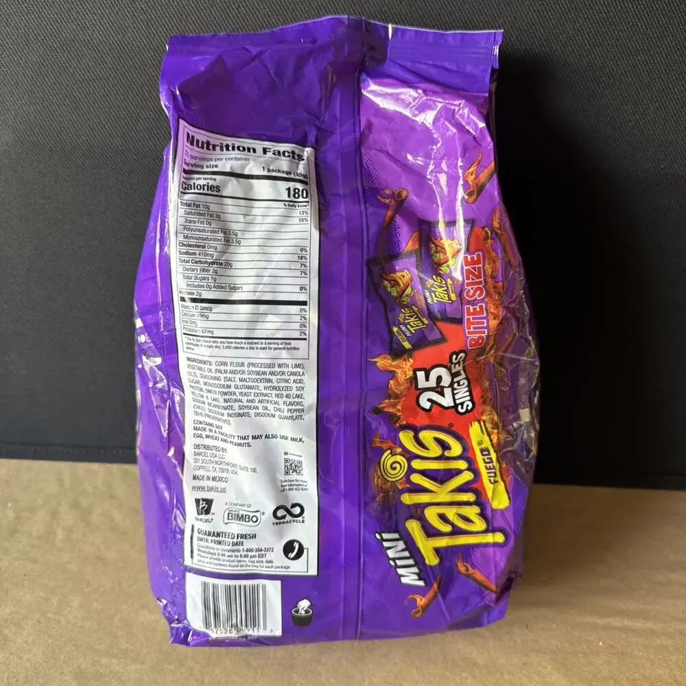 Takis Fuego Mini 25 pc / 1.23 oz Bite Size Multipack, Hot Chili Pepper & Lime Fl